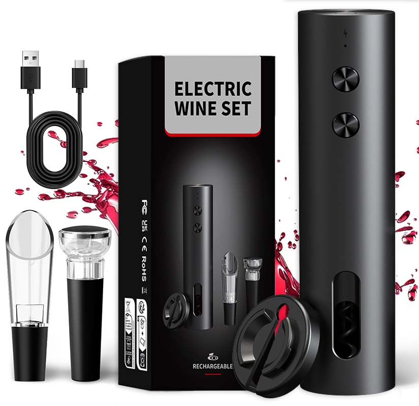 Electric Pallet Jack - 4-in-1 Elektrisches Flaschenöffner-Set USB-Aufladbarer Automatischer Korkenzieher